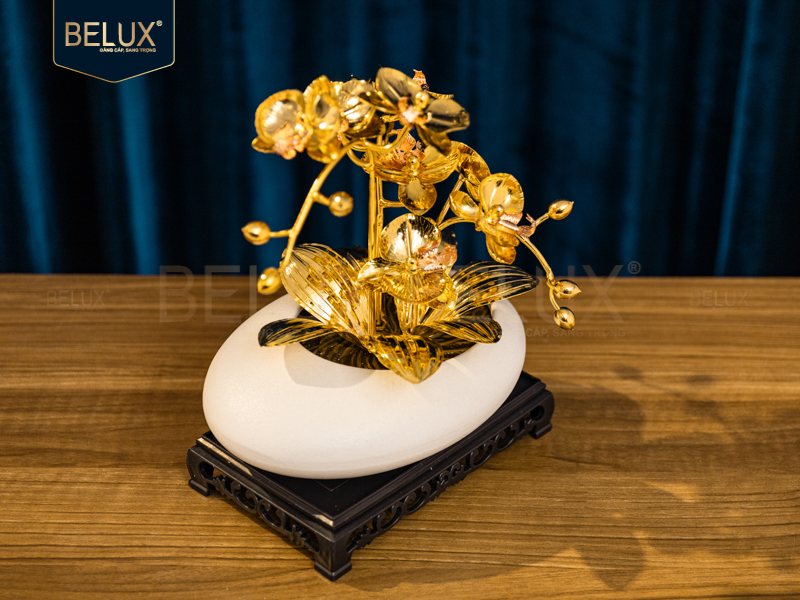 Lan Ngọc Trắng 3 cành mạ vàng 24k 18x7x24cm